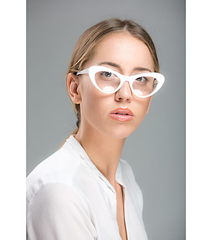 Бели дамски рамки за очила тип котешко око снимка
