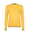 Жълт дамски памучен пуловер Margo със зелени детайли-0 снимка