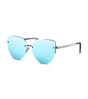 Дамски слънчеви очила тип котешко око в сребристо и синьо снимка