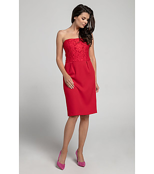 Червена рокля с дантела Dominika снимка