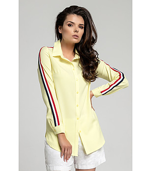 Жълта дамска риза с многоцветен кант Iness снимка