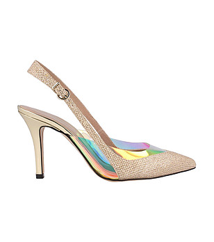 Златисти дамски обувки с многоцветен панел Dolce снимка