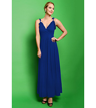 Синя дълга рокля с къдрички Edie снимка
