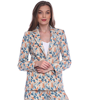 Дамско памучно сако в цвят екрю с принт Tara снимка