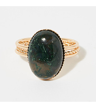 Златист пръстен с естествен минерален камък оливиан TIGA снимка
