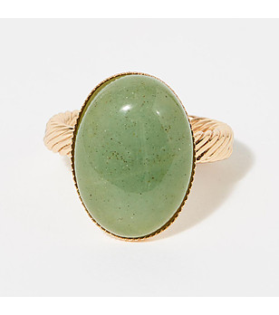 Златист дамски пръстен с естествен зелен нефрит Mare снимка