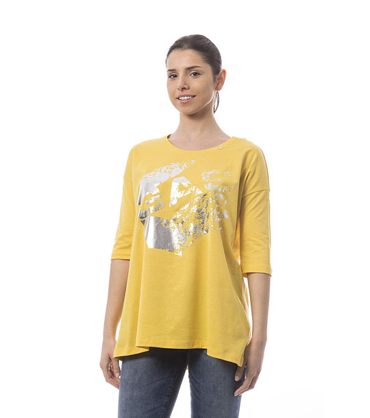 Жълта памучна дамска блуза със златиста щампа Tina снимка