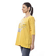 Жълта памучна дамска блуза със златиста щампа Tina-2 снимка