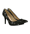 Черни дамски кожени обувки със сребристи мотиви Radika-4 снимка