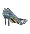 Сини дамски кожени обувки с флорални мотиви Azalia-4 снимка