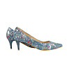 Дамски сини обувки от естествена кожа с флорални мотиви Tiara-1 снимка