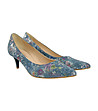 Дамски сини обувки от естествена кожа с флорални мотиви Tiara-3 снимка