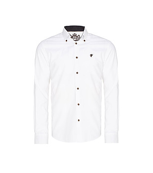 Памучна мъжка бяла риза с контрастни детайли Topher снимка