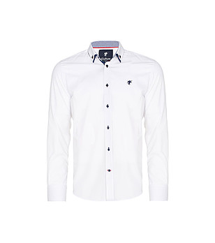 Бяла памучна мъжка риза с двойна яка Dex снимка