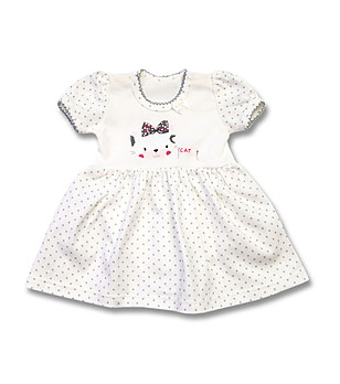 Бебешка памучна рокля-боди с принт на сиви точки Hallo cat снимка