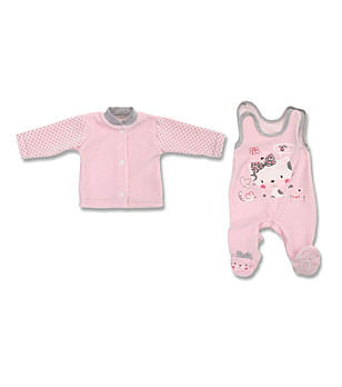 Бебешки комплект от 2 части в розово и сиво Hallo cat с памук снимка