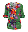 Зелена дамска блуза с принт цветя-0 снимка