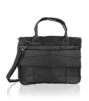 Кожена unisex чанта в черно с преграда за лаптоп снимка