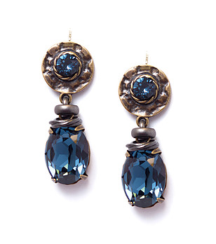 Дамски позлатени обеци Tiera със сини кристали Swarovski снимка