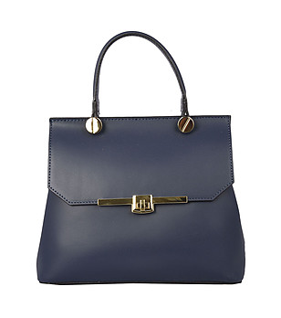 Елегантна дамска кожена чанта в синьо Tonina снимка