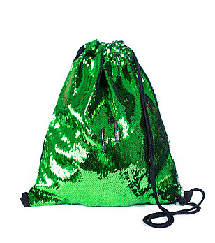 Зелена дамска раница покрита с пайети  снимка