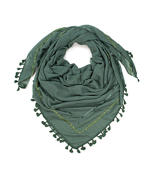 Тъмнозелен дамски шал с декорация от пайети Rikarda снимка
