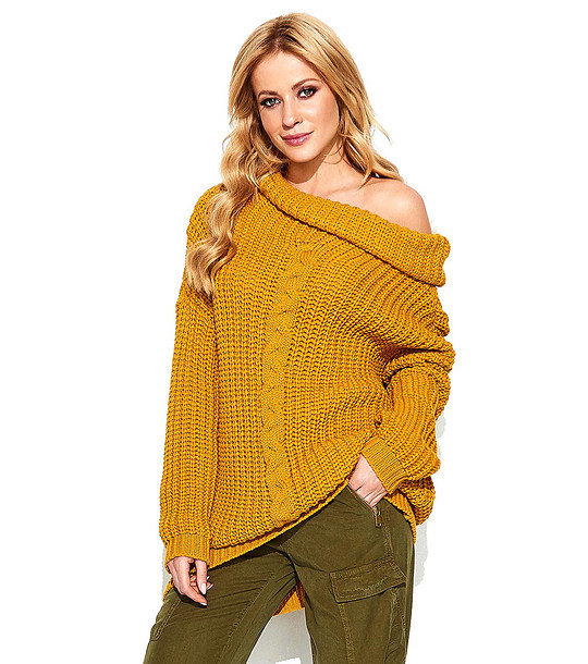 Дамски пуловер в цвят горчица с шал яка Emera снимка