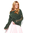 Дамски пуловер с изрязани детайли Zyla в цвят каки-0 снимка