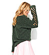 Дамски пуловер с изрязани детайли Zyla в цвят каки-1 снимка