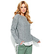 Дамски пуловер в сив меланж с дантела Karmelia-0 снимка