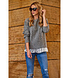 Дамски пуловер в сив меланж с дантела Karmelia-2 снимка