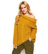 Дамски пуловер в цвят горчица с шал яка Emera-0 снимка