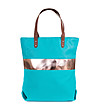Дамска чанта в цвят тюркоаз с кант в меден нюанс-0 снимка