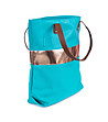 Дамска чанта в цвят тюркоаз с кант в меден нюанс-1 снимка