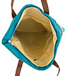 Дамска чанта в цвят тюркоаз с кант в меден нюанс-3 снимка