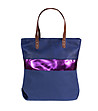 Тъмносиня дамска чанта с лилав кант с лъскав ефект-0 снимка