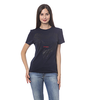 Тъмносиня дамска памучна тениска Aria снимка