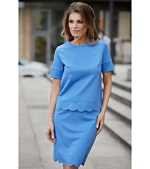 Комплект от блуза и пола в синьо снимка