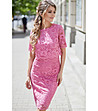 Памучна рокля от дантела в розово-3 снимка