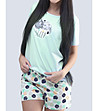 Памучна лятна дамска пижама в цвят мента с принт Tina-1 снимка