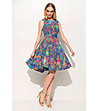 Многоцветна памучна рокля с контрастен принт Mira-0 снимка