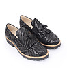 Дамски кожени обувки тип оксфорд в черно с принт Faela-2 снимка