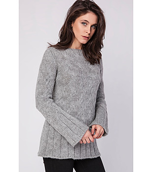 Дълъг дамски пуловер в сиво Muria снимка