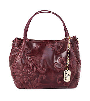 Дамска кожена чанта в цвят бордо Alvara снимка