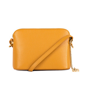 Малка дамска чанта от естествена кожа Jelly в цвят горчица снимка