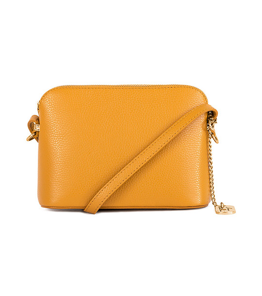 Малка дамска чанта от естествена кожа Jelly в цвят горчица снимка
