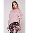 Розов дамски пуловер с релефни плетеници Livia-0 снимка