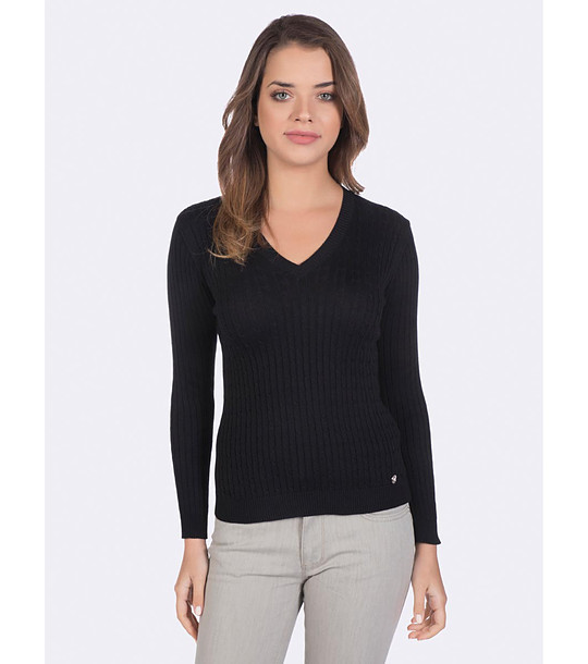 Дамски пуловер в черно с плетеници Ardelia снимка