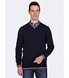 Тъмносин памучен мъжки пуловер с контрастни кантове Daniel-0 снимка