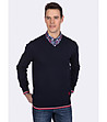Тъмносин памучен мъжки пуловер с контрастни кантове Daniel-3 снимка